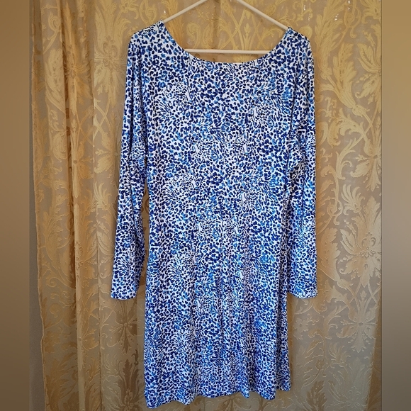 NWOT Lilly Pulitzer  Bryson Long Sleeve Blue and White Leopard Print Dress - Picture 3 of 14
